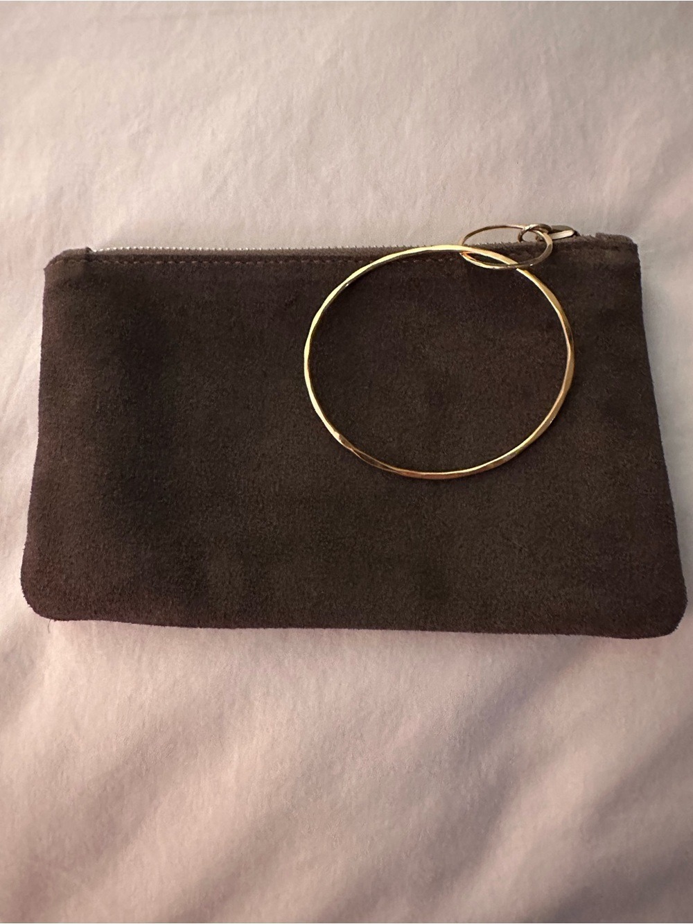 Rebecca Norman California Suede Gray Wristlet Clutch with Gold Bracelet Ring